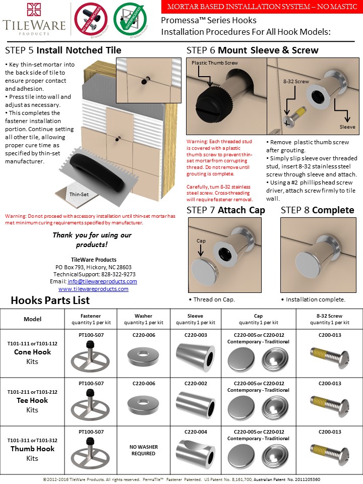TileWare Cone Hooks - Tile Shower Hooks - Contemporary Hooks