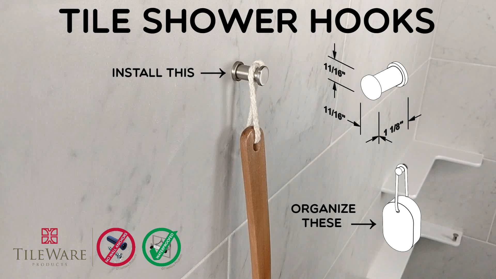 TileWare Products Tile Shower Hooks - How to Install our PermaTile  Waterproof Anchors with Thinset 